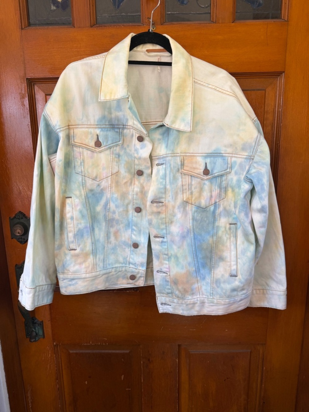 NWOT! FREE PEOPLE Tie-Dye Pastel Denim Jacket Sz Xs